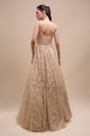 Shop_Azeera_Beige Net Sequins, Beads Sweetheart , Open Embroidered Gown With Cape _Online_at_Aza_Fashions
