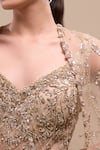 Buy_Azeera_Beige Net Sequins, Beads Sweetheart , Open Embroidered Gown With Cape 