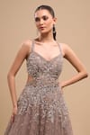 Buy_Azeera_Gray Net Sequins, Embroidery V-neck Ball Gown _Online_at_Aza_Fashions