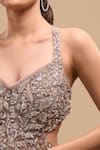 Azeera_Gray Net Sequins, Embroidery V-neck Ball Gown _at_Aza_Fashions