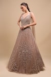 Buy_Azeera_Mauve Net Sequins, Beads V-neck Work Ball Gown _at_Aza_Fashions