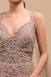 Azeera_Mauve Net Sequins, Beads V-neck Work Ball Gown _at_Aza_Fashions