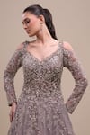 Buy_Azeera_Gray Net Sequins, Embroidery V-neck Full Sleeve Gown 