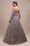 Shop_Azeera_Gray Net Sequins, Embroidery V-neck Full Sleeve Gown _at_Aza_Fashions