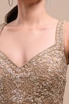 Buy_Azeera_Peach Net Sequins, Embroidery V-neck Gown _Online_at_Aza_Fashions