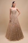 Azeera_Peach Net Sequins, Embroidery Sweetheart Neck Work Ball Gown _Online_at_Aza_Fashions