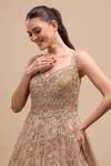 Buy_Azeera_Peach Net Sequins, Embroidery Sweetheart Neck Work Ball Gown _Online_at_Aza_Fashions