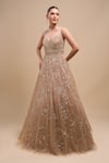 Shop_Azeera_Peach Net Sequins, Embroidery Sweetheart Neck Work Ball Gown _Online_at_Aza_Fashions