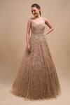 Azeera_Peach Net Sequins, Embroidery Sweetheart Neck Work Ball Gown _at_Aza_Fashions
