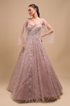 Buy Azeera Mauve Net Sequins, Beads Sweetheart Neck Hand Embroidered Cape Sleeve Gown at Aza Fashions Buy_Azeera_Mauve Net Sequins, Beads Sweetheart Neck Hand Embroidered Cape Sleeve Gown _at_Aza_Fashions