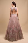 Shop_Azeera_Peach Net Sequins, Embroidery V-neck Flared Gown _at_Aza_Fashions