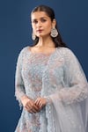 Azeera_Blue Net, Georgette Sequins, Beads, Embroidery Boat Power Kurta Sharara Set _at_Aza_Fashions