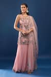 Buy_Azeera_Pink Net, Georgette Embroidery, Sequins, Zari Round Neck Kurta Sharara Set _at_Aza_Fashions