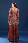 Shop_Azeera_Red Net, Georgette Embroidery, Sequins, Zari Leaf Neck Kurta Sharara Set _at_Aza_Fashions
