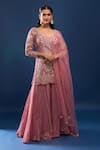 Azeera_Pink Georgette, Net Embroidery, Sequins, Stones, Zari Scoop Kurta Sharara Set _Online_at_Aza_Fashions