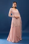 Buy_Azeera_Pink Net, Georgette Embroidery, Sequins, Beads Scoop Neck Kurta Sharara Set _at_Aza_Fashions