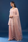 Buy_Azeera_Pink Net, Georgette Embroidery, Sequins, Beads Scoop Neck Kurta Sharara Set 