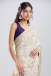 Shop_Azeera_Ivory Tissue Embroidery, Sequins, Zari Saree With Unstitched Blouse Piece _Online_at_Aza_Fashions