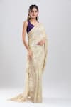 Azeera_Gold Tissue Embroidery, Zari, Sequins Saree With Unstitched Blouse Piece _Online_at_Aza_Fashions