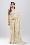 Buy_Azeera_Gold Tissue Embroidery, Zari, Sequins Saree With Unstitched Blouse Piece _at_Aza_Fashions