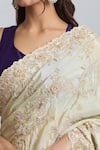 Azeera_Gold Tissue Embroidery, Zari, Sequins Saree With Unstitched Blouse Piece _at_Aza_Fashions