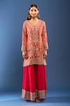Samyukta Singhania Orange Embroidery, Zari V-neck Paisley Kurta Sharara Set Online at Aza Fashions Samyukta Singhania_Orange Embroidery, Zari V-neck Paisley Kurta Sharara Set _Online_at_Aza_Fashions