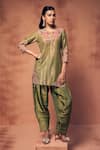 Buy_Label Moni K_Olive Green Chanderi, Tissue Embroidery, Beads Hasrat Kurta With Farshi Salwar _at_Aza_Fashions