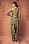 Shop_Label Moni K_Olive Green Chanderi, Tissue Embroidery, Beads Hasrat Kurta With Farshi Salwar _at_Aza_Fashions