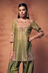 Buy_Label Moni K_Olive Green Chanderi, Tissue Embroidery, Beads Hasrat Kurta With Farshi Salwar _Online_at_Aza_Fashions