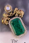 Buy_Saga Jewels_Multi Color Gemstones, Pearls, Emerald And Elephant Motif Kundan Polki Brooch _at_Aza_Fashions