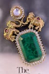 Shop_Saga Jewels_Multi Color Gemstones, Pearls, Emerald And Elephant Motif Kundan Polki Brooch _at_Aza_Fashions