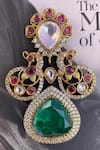 Buy_Saga Jewels_Multi Color Gemstones, Stones, Rhinestones Kundan And Polki Emerald Floral Brooch _at_Aza_Fashions