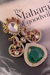 Shop_Saga Jewels_Multi Color Gemstones, Stones, Rhinestones Kundan And Polki Emerald Floral Brooch _at_Aza_Fashions