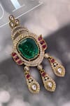 Shop_Saga Jewels_Multi Color Gemstones, Stones, Crystals, Temple Style Emerald And Kundan Brooch _at_Aza_Fashions
