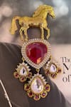 Buy_Saga Jewels_Multi Color Gemstones, Stones, Elephant Motif Ruby Kundan Polki Brooch _at_Aza_Fashions