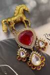 Shop_Saga Jewels_Multi Color Gemstones, Stones, Elephant Motif Ruby Kundan Polki Brooch _at_Aza_Fashions