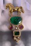 Buy_Saga Jewels_Multi Color Gemstones, Stones, Horse And Emerald Cabochon Studded Brooch _at_Aza_Fashions