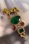 Shop_Saga Jewels_Multi Color Gemstones, Stones, Horse And Emerald Cabochon Studded Brooch _at_Aza_Fashions