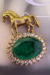Shop_Saga Jewels_Multi Color Gemstones, Horse Motif Oval Emerald Brooch _at_Aza_Fashions