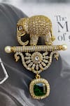 Buy_Saga Jewels_Multi Color Crystals, Gemstones, Pearls, Elephant Motif Kundan And Polki Brooch _at_Aza_Fashions