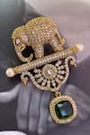 Shop_Saga Jewels_Multi Color Crystals, Gemstones, Pearls, Elephant Motif Kundan And Polki Brooch _at_Aza_Fashions