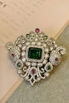 Buy_Saga Jewels_Multi Color Gemstones, Stones, Rhinestones Emerald Square Polki And Zircon Brooch _at_Aza_Fashions