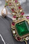 Buy_Saga Jewels_Green Emerald, Ruby And Pearl Kundan Polki Kalangi _Online_at_Aza_Fashions