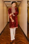 Buy Punit Balana Red Velvet, Cotton, Lycra Embroidery Kurta And Trouser Set Buy_Punit Balana_Red Velvet, Cotton, Lycra Embroidery Kurta And Trouser Set