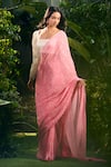 Aza X Shilpa Shetty Kundra_Pink Georgette, Silk Satin, Animal Swirl Print Saree With Puff Sleeve Blouse _Online_at_Aza_Fashions