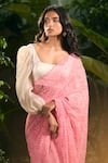 Buy_Aza X Shilpa Shetty Kundra_Pink Georgette, Silk Satin, Animal Swirl Print Saree With Puff Sleeve Blouse _Online_at_Aza_Fashions