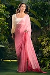 Aza X Shilpa Shetty Kundra_Pink Georgette, Silk Satin, Animal Swirl Print Saree With Puff Sleeve Blouse _at_Aza_Fashions