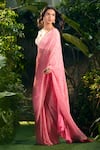 Buy_Aza X Shilpa Shetty Kundra_Pink Georgette, Silk Satin, Animal Swirl Print Saree With Puff Sleeve Blouse 