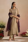 Buy_Trendy Tokari_Gold Chanderi Silk, Cotton, Organza Crushed Tissue Straight Kurta Pant Set _at_Aza_Fashions