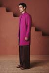 Saphed_Purple Cotton, Linen Orchid Long Jacket _at_Aza_Fashions
